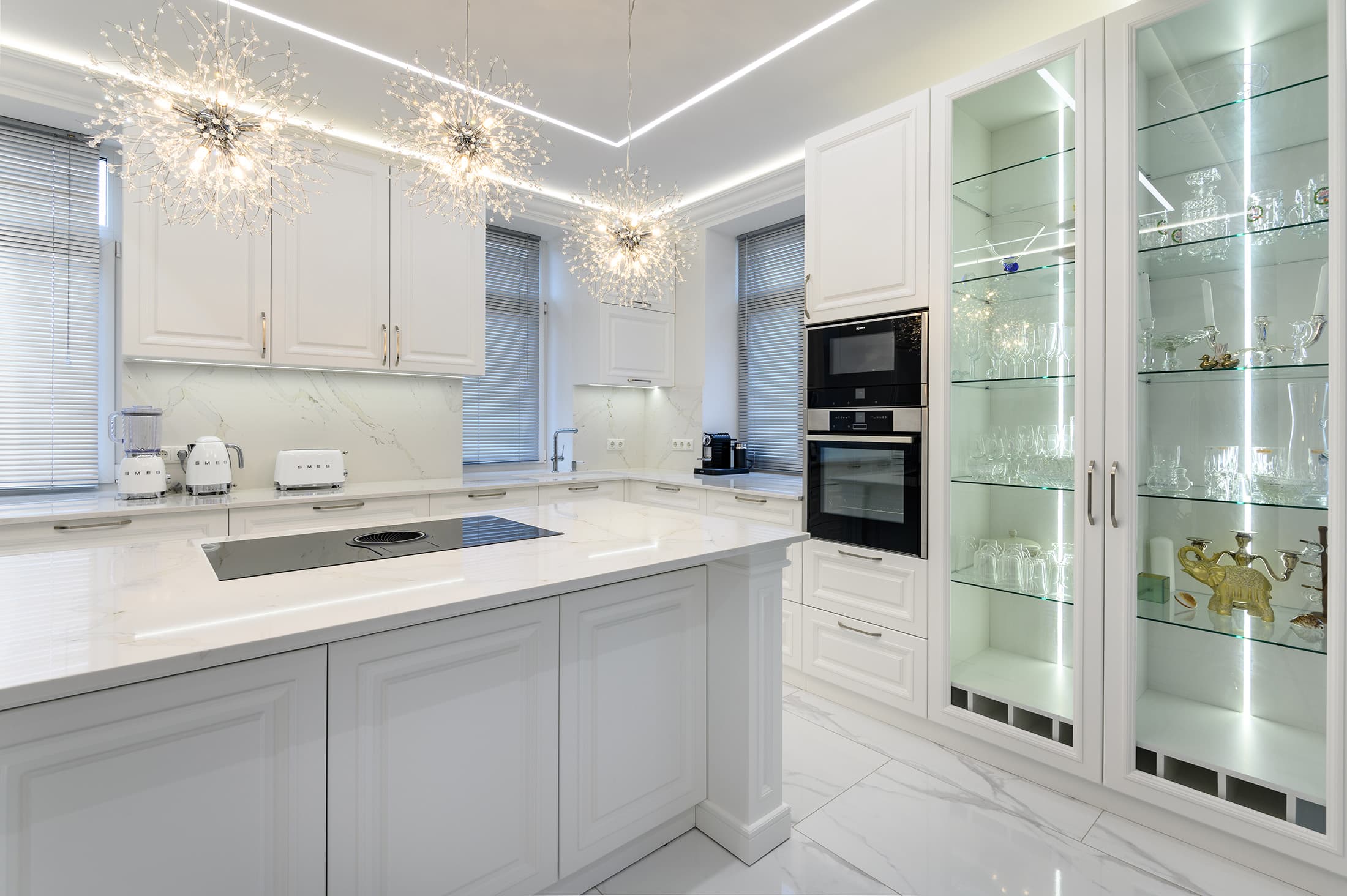 kitchen white classic chandeliers